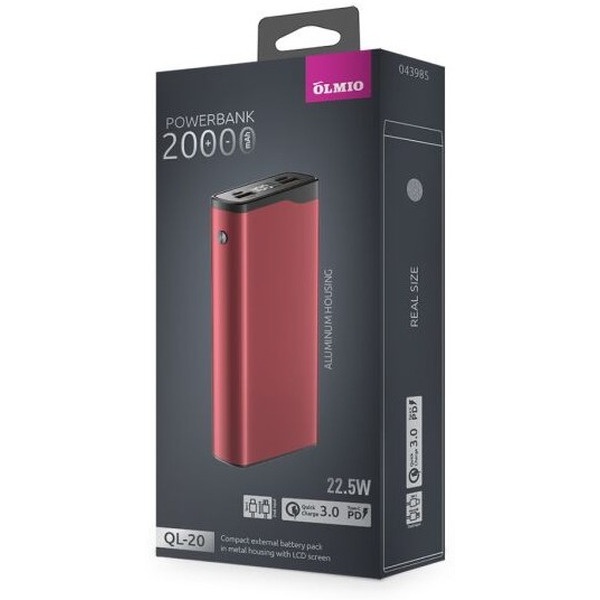 Внешний аккумулятор Olmio QL-20 20000 mAh (красный)
