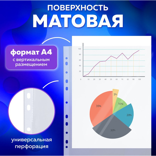 Файлы А4 STANDAR,100 шт, матовые, 40 мкм, BRAUBERG 229660