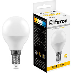 25801 Лампа светодиодная, 9W 230V E14 G45 2700K, LB-550 Feron