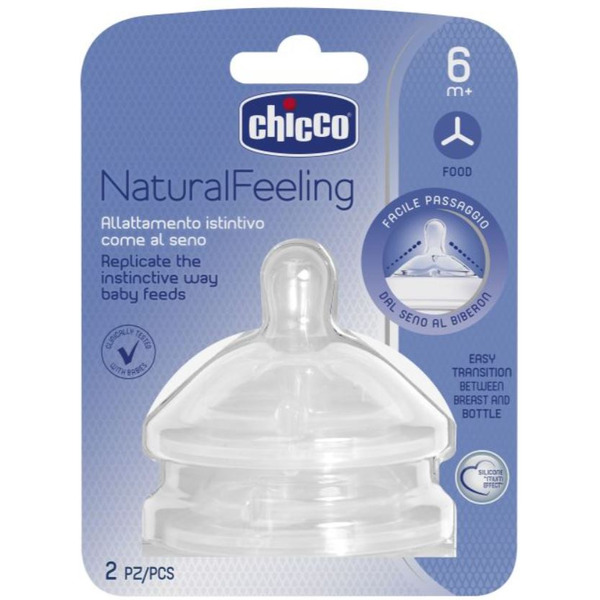 Соска для бутылочки Chicco Natural Feeling 6 мес+ для густой пищи (2 шт)