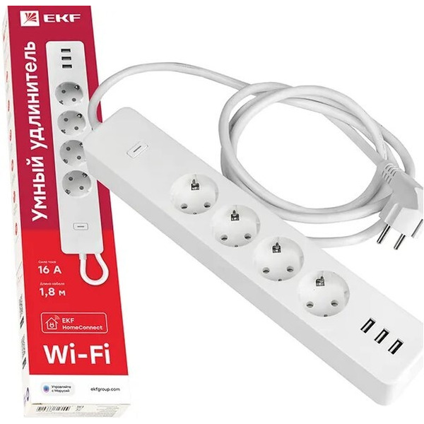 Умный удлинитель EKF Connect Wi-Fi с USB RCE-1-WF