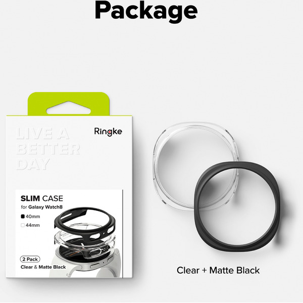 Чехол Ringke SLIM для Galaxy Watch 8 40mm CLEAR(1шт) + MATTE BLACK(1шт)