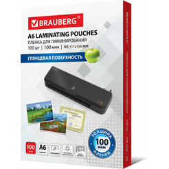 Пленка для ламинирования BRAUBERG глянцевая A6 100 мкм 100 шт 531785