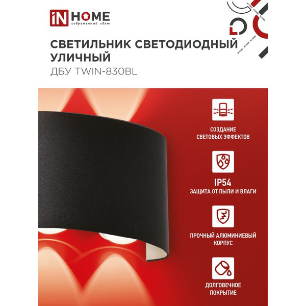 Светильник уличный настенный двусторонний IN HOME ДБУ TWIN-830BL (4690612051963)
