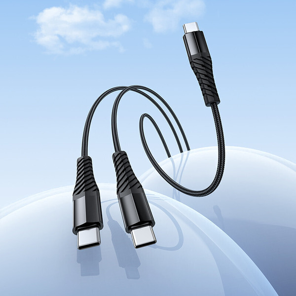 Зарядный кабель Hoco X123 Victory 2-в-1 USB-C to USB-C + USB-C (черный)