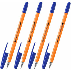 Ручки шариковые Brauberg M-500 Orange, узел 0,7мм, линия 0,35мм, набор 4 шт (143950) синие