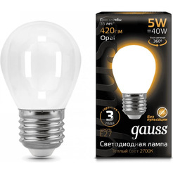 Лампа Gauss LED Filament Globe OPAL/milky 5W E27 2700K 105202105