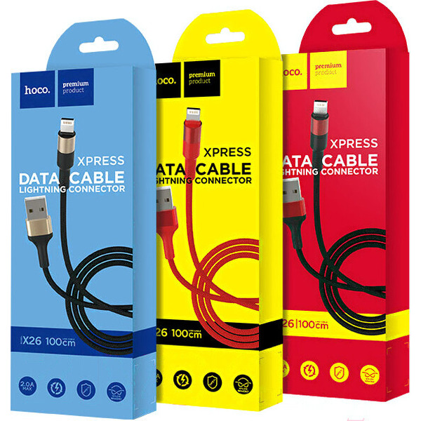 Кабель Hoco X26 USB Type-A - Lightning (1 м, черный/красный)