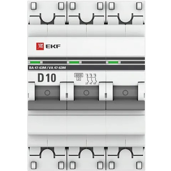 Выключатель автоматический EKF PROxima 3P 10А (D) 6кА ВА 47-63M без теплового расцепителя