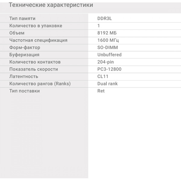 Оперативная память Digma 8ГБ DDR3 SODIMM 1600 МГц DGMAS31600008D