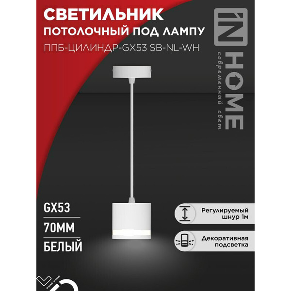 Потолочный светильник INhome ППБ-Цилиндр-GX53 SB-NL-WH