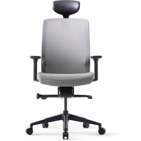 Кресло BESTUHL J1 (черная рама, спинка-сетка, сиденье-ткань, крест.-пластик, серый)