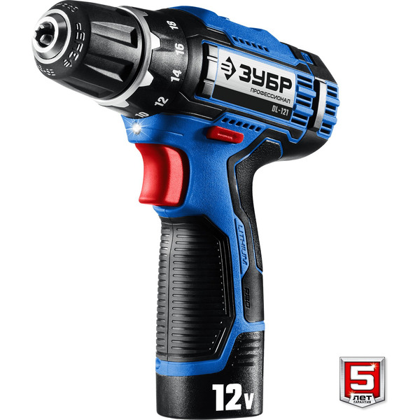 Дрель-шуруповерт Зубр Профессионал DL-121-22F (с 2-мя АКБ, LED фонарь, кейс)