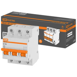 Выключатель автоматический TDM ВА 47-63 3Р 16А (С) 4.5кА SQ0218-0019