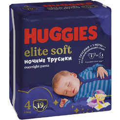 Детские одноразовые трусики-подгузники HUGGIES Elite Soft Overnites 4 (9-14кг) 19 шт