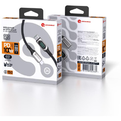 Кабель ATOMIC WOW100 USB-C - USB-C PD 100W, 5A, LED-дисплей, 1.5 м, серебристый | 30.392