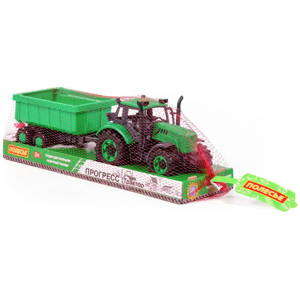 Трактор Полесье Прогресс с прицепом инерционный (зелёный) 94186