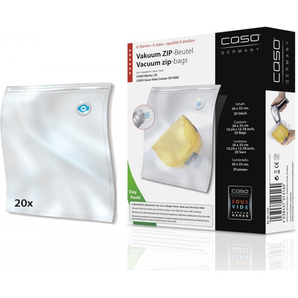 Пакеты ЗИП для вакуумного упаковщика CASO VACU ZIP 26*35, 150 мкм, 20 шт