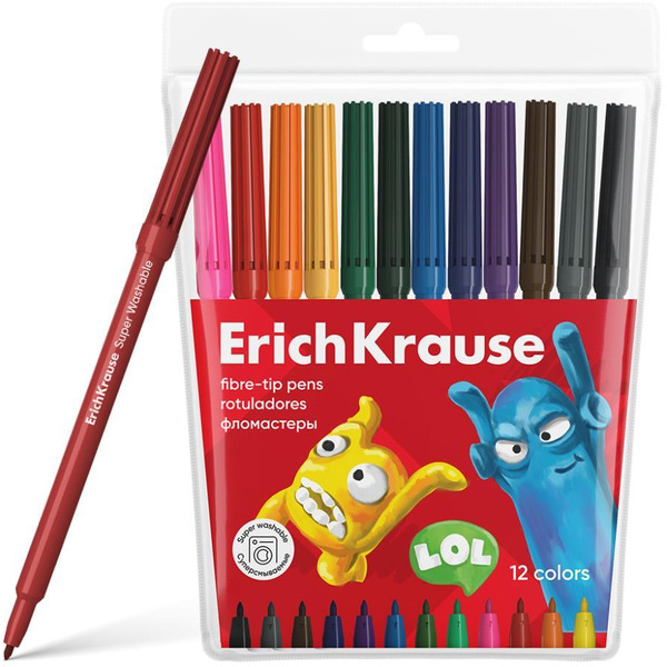 Фломастеры Erich Krause Jolly Friends Super Washable 61831 (12 цв)
