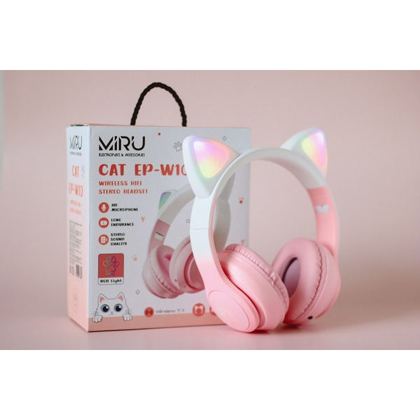 Наушники с ушками MIRU Cat EP-W10 (розовый)