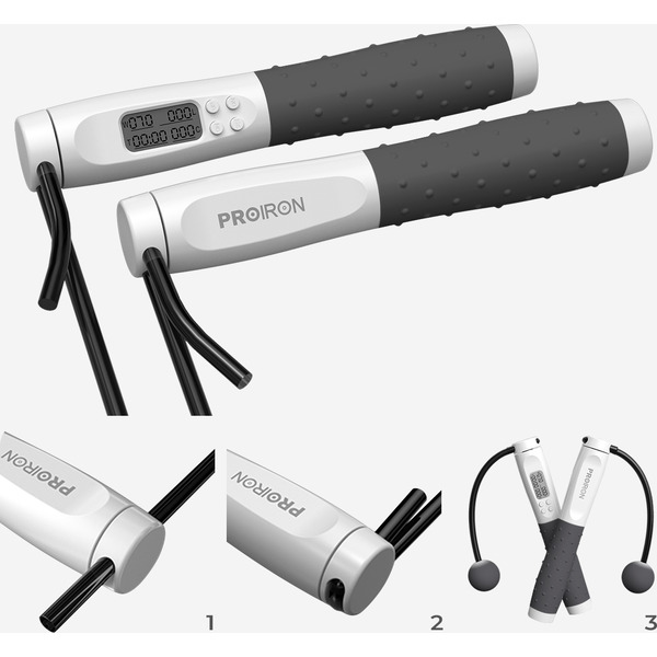 Скакалка умная с дисплеем PROIRON ПРО043 (бело-серая)