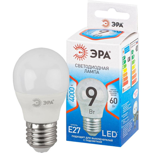 Лампа светодиодная ЭРА QX LED-9 Вт-P45-4000K-E27  (арт.P45-10W-840-E27) 10/100