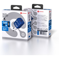 Зарядное устройство Atomic CRYSTAL G351 GAN 35W 2-порта USB (A+C), цвет синий | 10.191