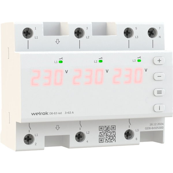 Реле напряжения Welrok D6-63 red
