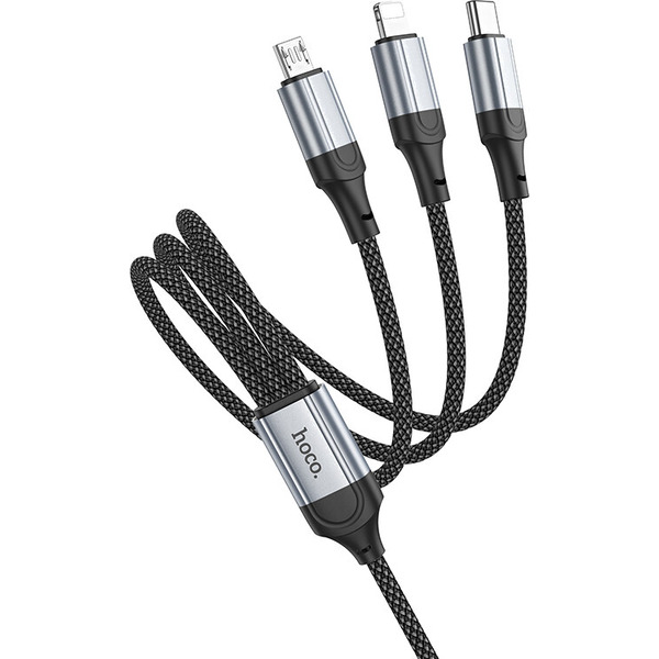 Кабель Hoco X102 Fresh 3 в 1 USB - Type-C + Lightning + MicroUSB (1 м, черный)