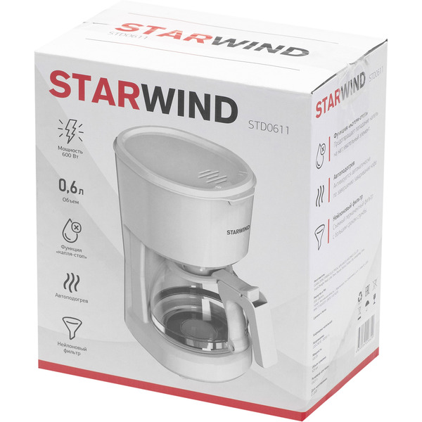 Кофеварка капельная Starwind STD0611 (белый)