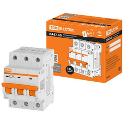 Выключатель автоматический TDM ВА 47-60 3P 25А (С) 6кА SQ0223-0111