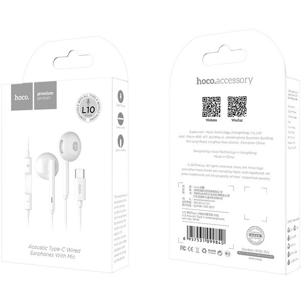 Наушники Hoco L10 (белый)