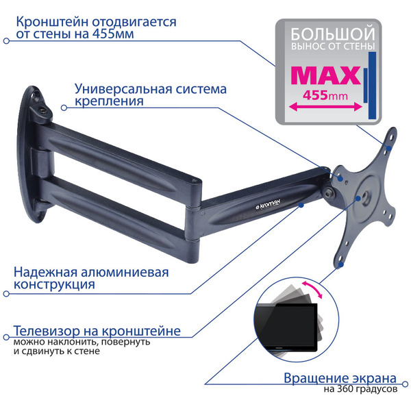 Кронштейн для телевизора Kromax TECHNO-11 черный (29001)