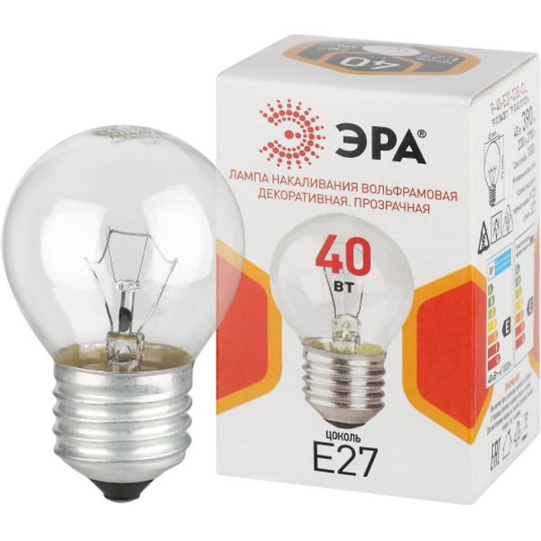 Лампочка Эра P45 P-40-E27-230-CL