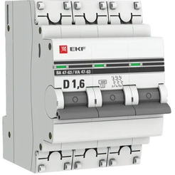 Выключатель автоматический EKF PROxima ВА 47-63 3P 1.6А (D) 4.5kA