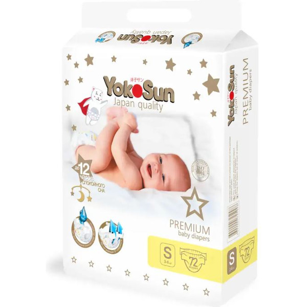 Подгузники YokoSun Premium S 3-6 кг (72 шт)