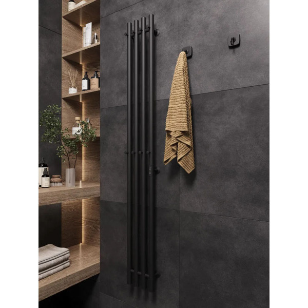 Полотенцесушитель электрический Маргроид Ferrum Inaro 4 СНШ 150×6×18 (черный матовый, скрытого монтажа, таймер справа, 8 крючков)