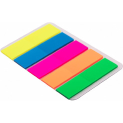 Закладки клейкие BRAUBERG 112442 (NEON COLOR, пластиковые, 45х12мм, 5 цветов х 20л, КОМПЛЕКТ 5шт)