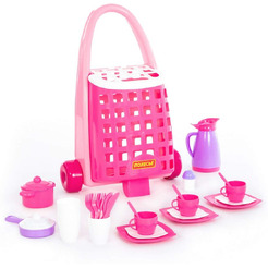 Набор игрушечной посуды Полесье Забавная тележка с набором детской посуды 44389