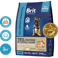 Сухой корм для собак Брит Premium Dog Sensitive с лососем и индейкой / 5063208 (3кг)