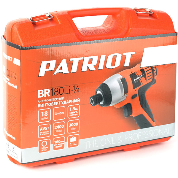 Винтоверт Patriot BR 180Li 1/4 (180301585) с 2-мя АКБ, кейс