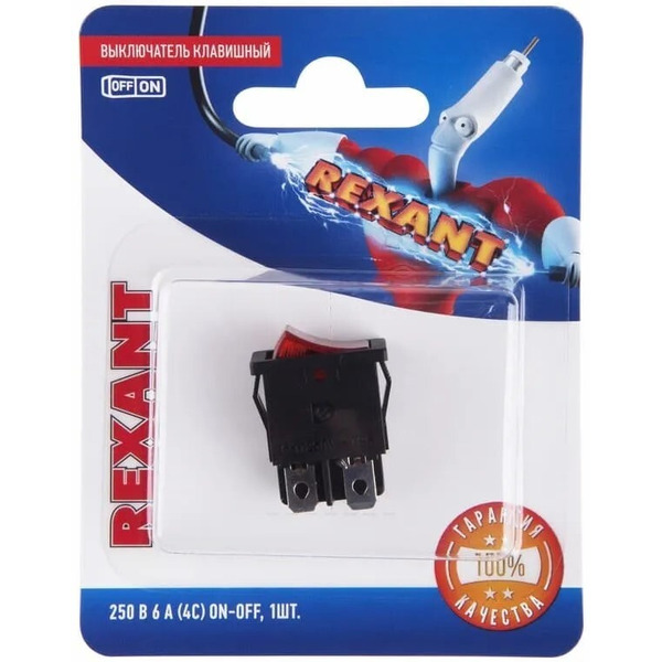 Выключатель клавишный Rexant 06-0300-A (6А (4с) ON-OFF красный)
