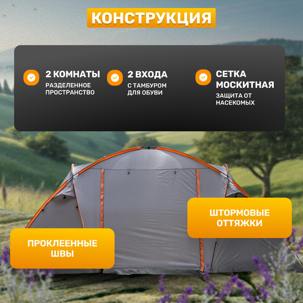 Палатка Sundays ZC-TT020-4P (2+2) (темно-серый/желтый)