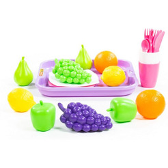 Набор игрушечных продуктов Полесье Набор продуктов №2 с посудкой и подносом 46970 (в сеточке)