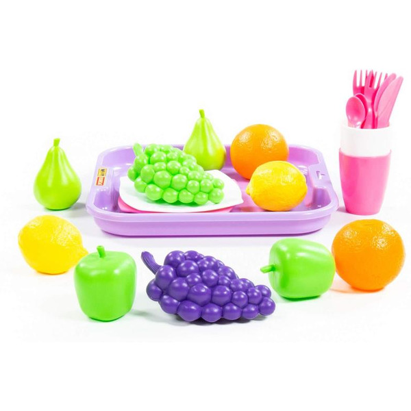 Набор игрушечных продуктов Полесье Набор продуктов №2 с посудкой и подносом 46970 (в сеточке)