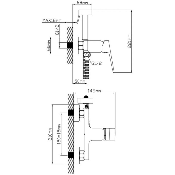 Смеситель с лейкой для биде AV Engineering AVNEO2-A170-120