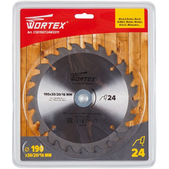Диск пильный WORTEX 190х30/20/16 мм 24 зуб. по дереву (CSD190T24W2011)