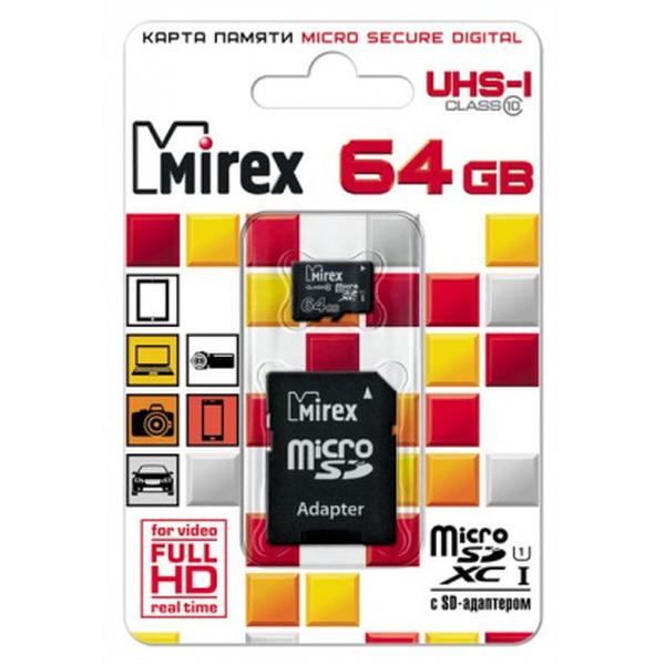 Карта памяти Mirex microSDXC 64GB (13613-AD10SD64)