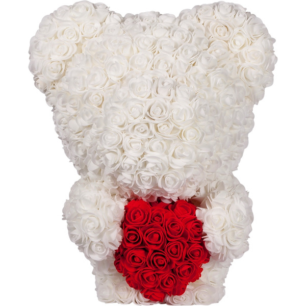 Мишка из роз с сердцем TEDDY ROSE BEAR белый (8022)