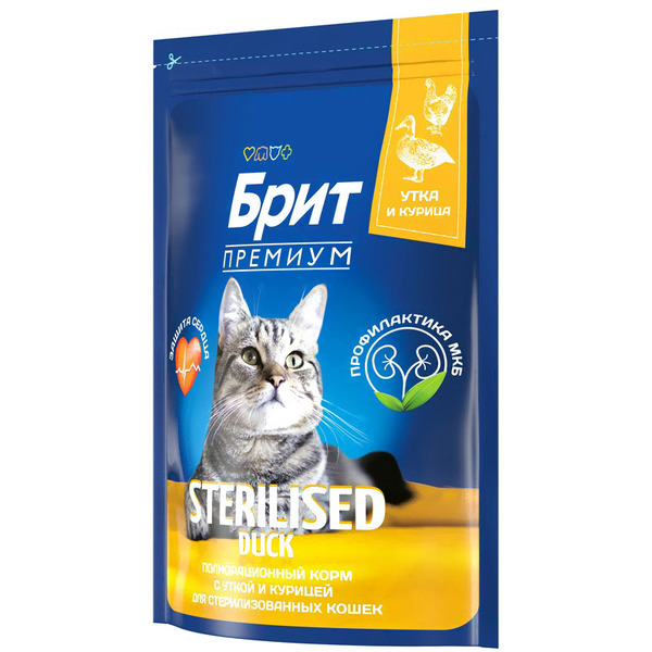 Сухой корм для кошек Брит Premium Cat Sterilized Duck & Chicken 5049820 (2кг)